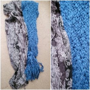 Scarves silver floral and blueish green scarf